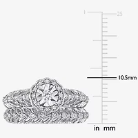 Womens 1/4 CT. T.W. Natural White Diamond Sterling Silver Round Halo Bridal Set