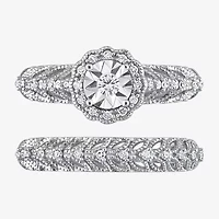 Womens 1/4 CT. T.W. Natural White Diamond Sterling Silver Round Halo Bridal Set