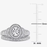 Womens 1/4 CT. T.W. Natural White Diamond Sterling Silver Oval Halo Bridal Set