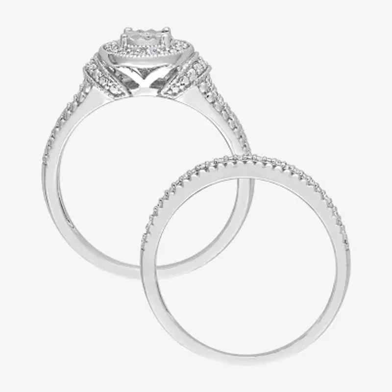 Womens 1/4 CT. T.W. Natural White Diamond Sterling Silver Oval Halo Bridal Set