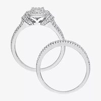 Womens 1/4 CT. T.W. Natural White Diamond Sterling Silver Oval Halo Bridal Set