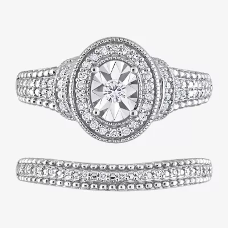 Womens 1/4 CT. T.W. Natural White Diamond Sterling Silver Oval Halo Bridal Set