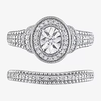 Womens 1/4 CT. T.W. Natural White Diamond Sterling Silver Oval Halo Bridal Set