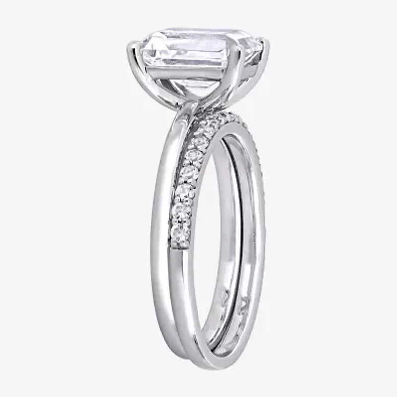Womens Lab Created White Sapphire 10K Gold Solitaire Bridal Set