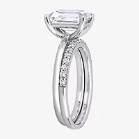 Womens Lab Created White Sapphire 10K Gold Solitaire Bridal Set