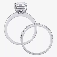 Womens Lab Created White Sapphire 10K Gold Solitaire Bridal Set