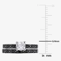 Womens 1/5 CT. Natural Black Diamond Sterling Silver Round Side Stone Bridal Set