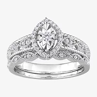 Womens 1/5 CT. Natural White Diamond Sterling Silver Marquise Bridal Set