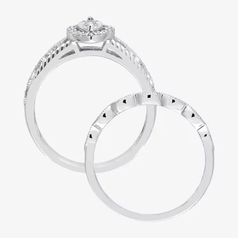 Womens 1/5 CT. Natural White Diamond Sterling Silver Marquise Bridal Set