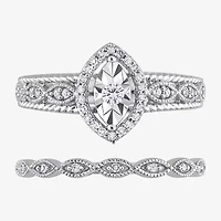 Womens 1/5 CT. Natural White Diamond Sterling Silver Marquise Bridal Set