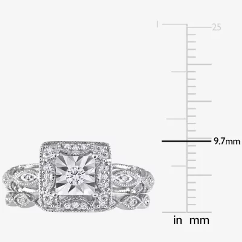 Womens 1/5 CT. Natural White Diamond Sterling Silver Bridal Set