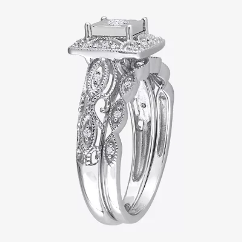 Womens 1/5 CT. Natural White Diamond Sterling Silver Bridal Set