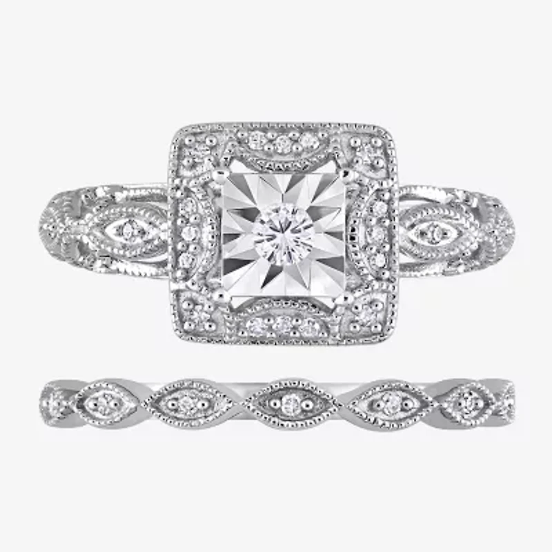 Womens 1/5 CT. Natural White Diamond Sterling Silver Bridal Set