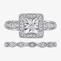 Womens 1/5 CT. Natural White Diamond Sterling Silver Bridal Set