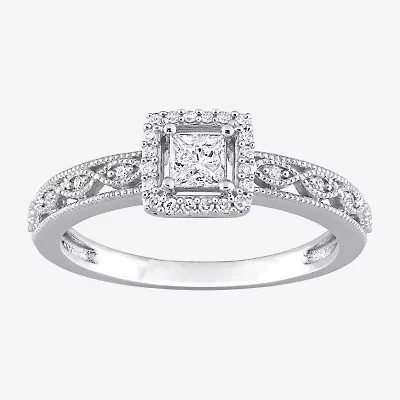Womens 3/8 CT. T.W. Natural White Diamond 10K Gold Halo Engagement Ring