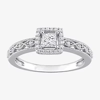Womens 3/8 CT. T.W. Natural White Diamond 10K Gold Halo Engagement Ring