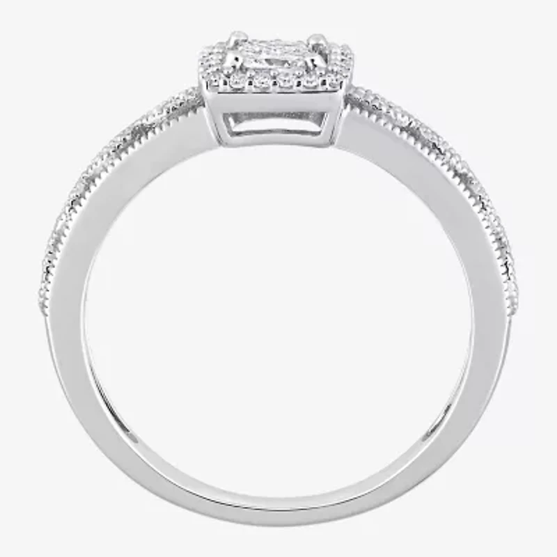 Womens 3/8 CT. T.W. Natural White Diamond 10K Gold Halo Engagement Ring