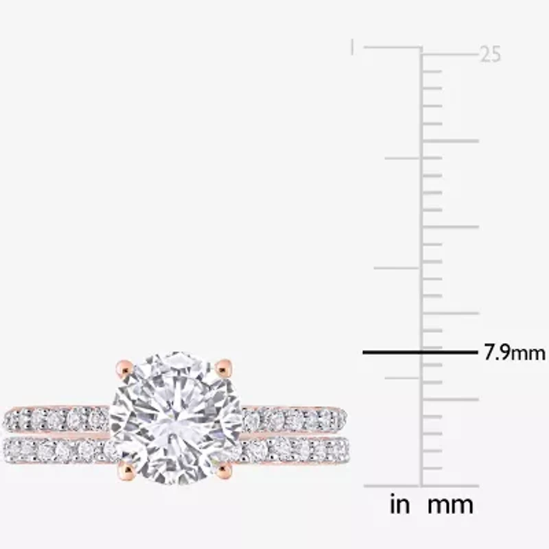 Womens Lab Created White Sapphire 10K Rose Gold Round Side Stone Bridal Set