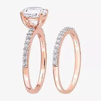 Womens Lab Created White Sapphire 10K Rose Gold Round Side Stone Bridal Set