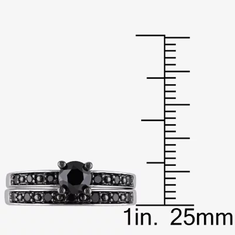 Womens 1 CT. T.W. Natural Black Diamond Sterling Silver Round Side Stone Bridal Set