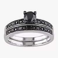 Womens 1 CT. T.W. Natural Black Diamond Sterling Silver Round Side Stone Bridal Set