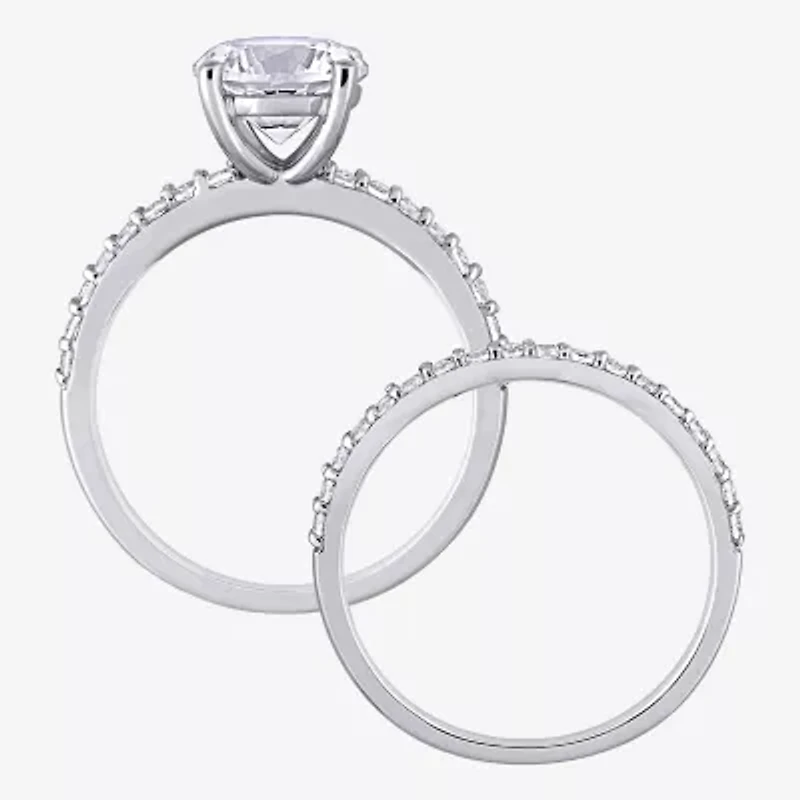 Womens Lab Created White Sapphire 10K Gold Round Side Stone Bridal Set