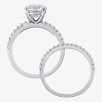 Womens Lab Created White Sapphire 10K Gold Round Side Stone Bridal Set