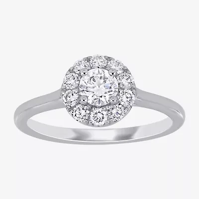 (D-E / Vs1) Womens 3/4 CT. T.W. Lab Grown White Diamond 14K Gold Round Halo Engagement Ring
