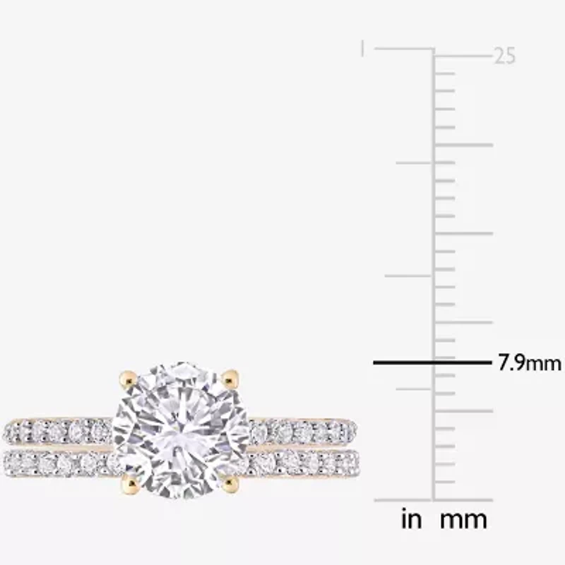 Womens Lab Created White Sapphire 10K Gold Round Side Stone Bridal Set