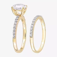 Womens Lab Created White Sapphire 10K Gold Round Side Stone Bridal Set