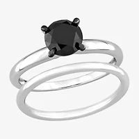 Womens / CT. Natural Black Diamond 14K Gold Round Solitaire Bridal Set