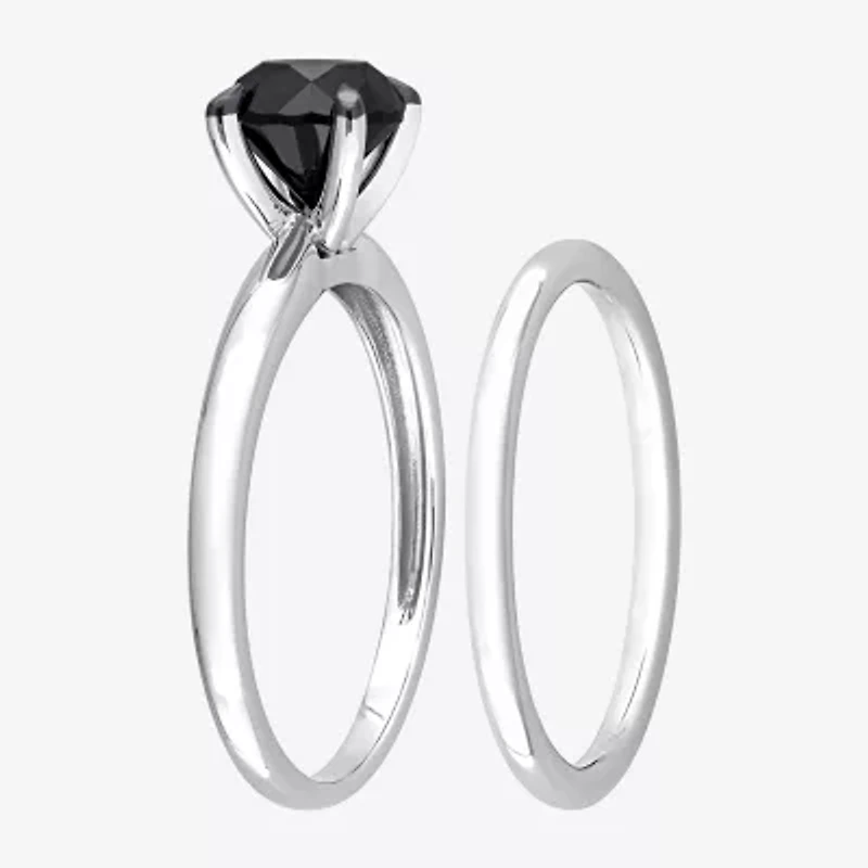 Womens / CT. Natural Black Diamond 14K Gold Round Solitaire Bridal Set