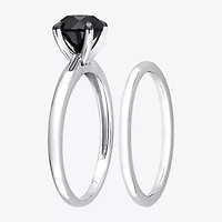 Womens / CT. Natural Black Diamond 14K Gold Round Solitaire Bridal Set