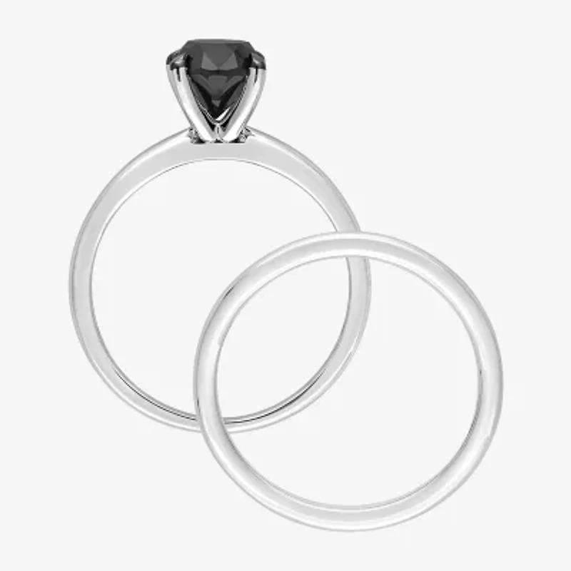 Womens / CT. Natural Black Diamond 14K Gold Round Solitaire Bridal Set