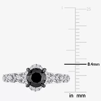 Womens 3/4 CT. T.W. Natural Black Diamond 14K White Gold Round Side Stone Halo Engagement Ring