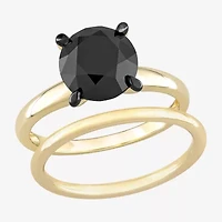 Womens 3 CT. Natural Black Diamond 14K Gold Round Solitaire Bridal Set