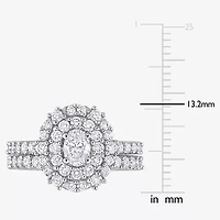 Womens 1 1/2 CT. T.W. Natural White Diamond 14K Gold Oval Side Stone Halo Bridal Set