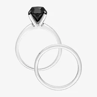 Womens 3 CT. Natural Black Diamond 14K White Gold Round Solitaire Bridal Set