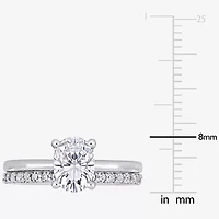 Womens Lab Created White Sapphire 10K Gold Oval Solitaire Bridal Set