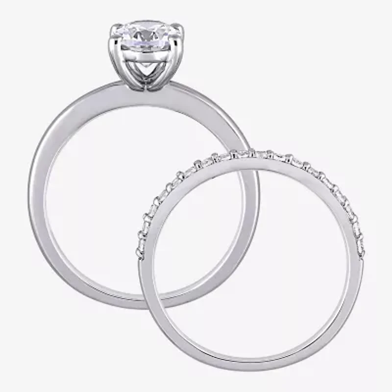 Womens Lab Created White Sapphire 10K Gold Oval Solitaire Bridal Set