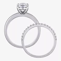 Womens Lab Created White Sapphire 10K Gold Oval Solitaire Bridal Set