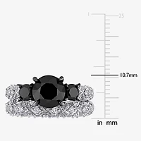Midnight Black Womens 3 CT. T.W. Natural Diamond 10K White Gold Round Side Stone 3-Stone Bridal Set