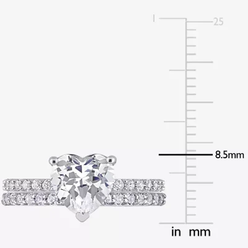 Womens Lab Created White Sapphire 10K Gold Heart Side Stone Bridal Set