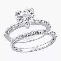 Womens Lab Created White Sapphire 10K Gold Heart Side Stone Bridal Set