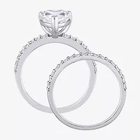Womens Lab Created White Sapphire 10K Gold Heart Side Stone Bridal Set