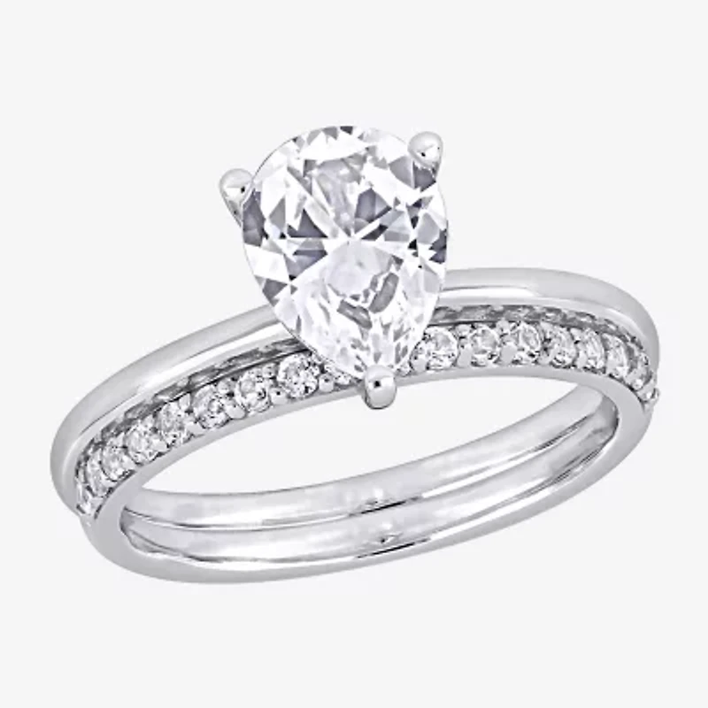 Womens Lab Created White Sapphire 10K Gold Pear Solitaire Bridal Set