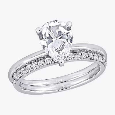 Womens Lab Created White Sapphire 10K Gold Pear Solitaire Bridal Set