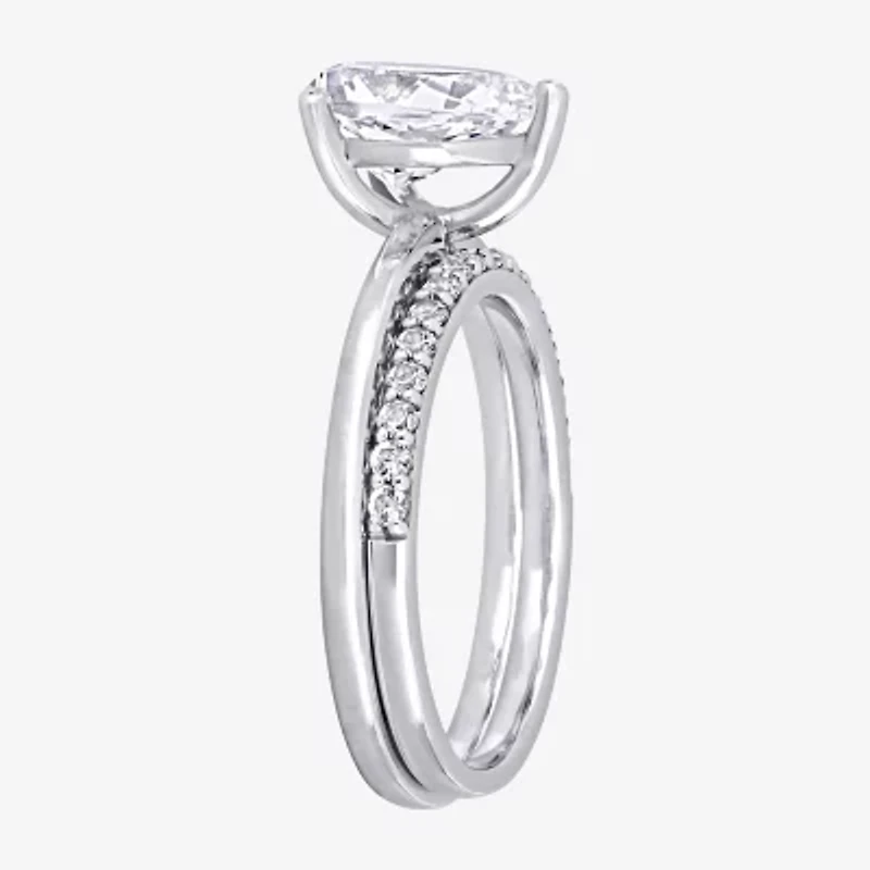 Womens Lab Created White Sapphire 10K Gold Pear Solitaire Bridal Set