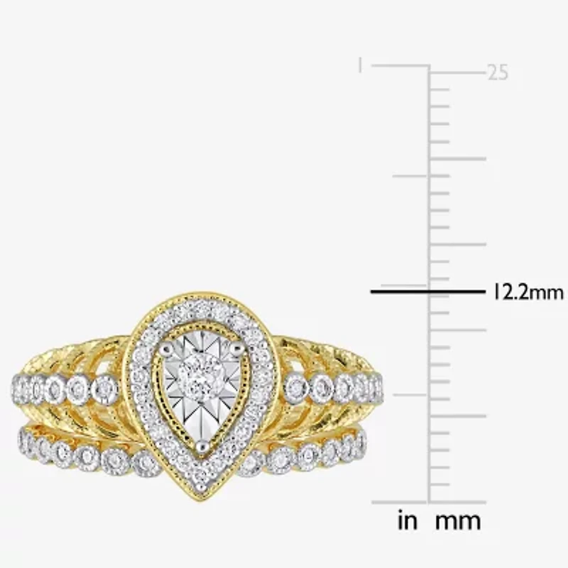 Womens 1/3 CT. T.W. Natural White Diamond 18K Gold Over Silver Pear Side Stone Halo Bridal Set