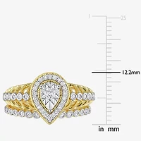 Womens 1/3 CT. T.W. Natural White Diamond 18K Gold Over Silver Pear Side Stone Halo Bridal Set